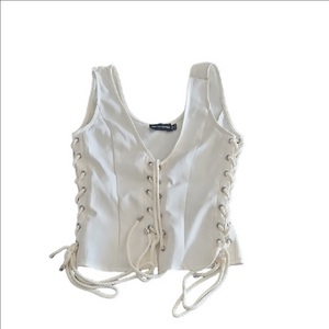 PrettyLittleThing Cream Lace-Up Blouse